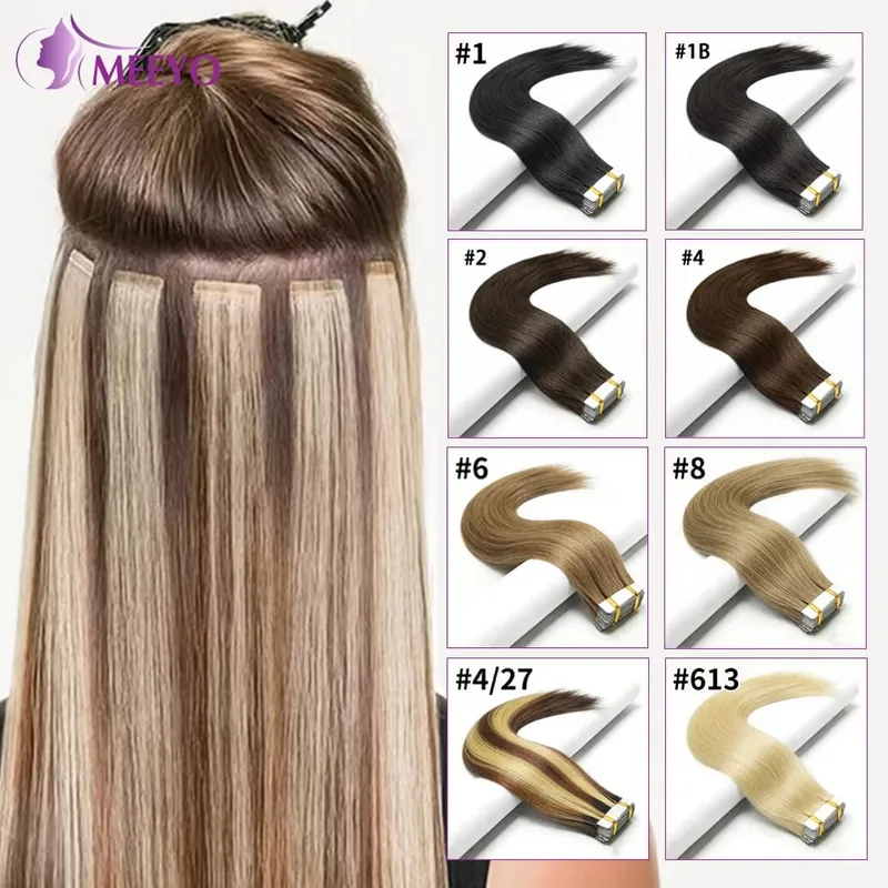 Natural Color Tape In Hair Extensions Virgin Human Hair Silk Straight Invisible Tape On Extensions Color #4 for Women 50G 20pcs