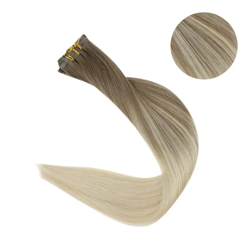 Clip invisibile senza cuciture nelle estensioni dei capelli umani Full Shine 8 pezzi 120 g Colore biondo Remy Balayage — image 2