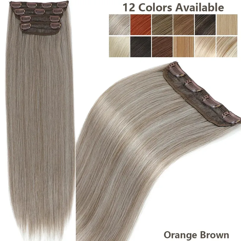 Magicae 24Inch 200G Straight Clip in Hair Extensions Blond 27/613 Ombre Brown 4Pcs/Pack Natural Bio Human-Like High Temperature