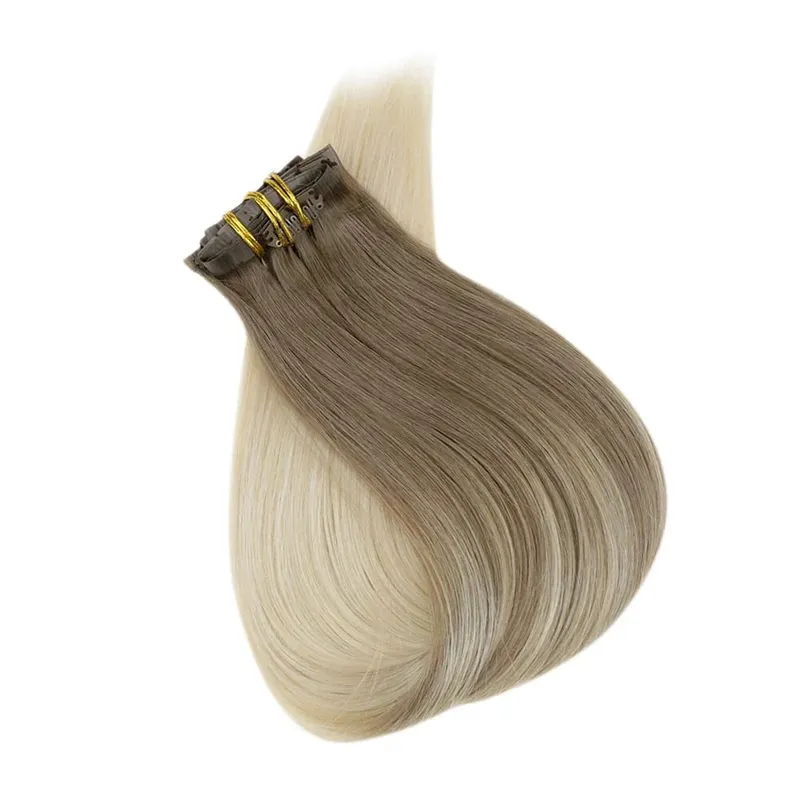 Clip invisibile senza cuciture nelle estensioni dei capelli umani Full Shine 8 pezzi 120 g Colore biondo Remy Balayage — image 6