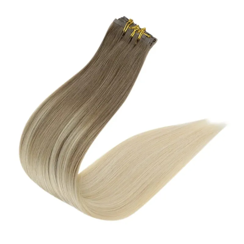 Clip invisibile senza cuciture nelle estensioni dei capelli umani Full Shine 8 pezzi 120 g Colore biondo Remy Balayage — image 4