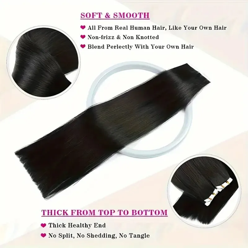 Tape in Hair Extensions Natural Black Straight 100% Remy Human Hair 20pcs 50g/pack Straight Seamless Skin Weft Tape in Extension