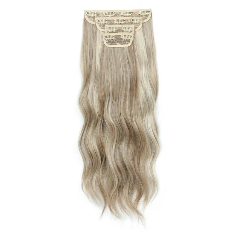 22Inch 220Gram 4Pcs Clips In Blond 613# Body Wave Bundles Ombre Light Brown 6# High Temperature Bio Synthetic Hair Extensions