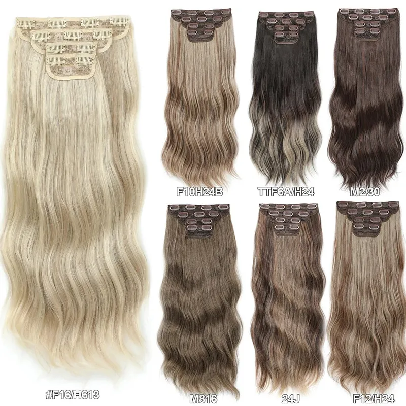 22Inch 220Gram 4Pcs Clips In Blond 613# Body Wave Bundles Ombre Light Brown 6# High Temperature Bio Synthetic Hair Extensions