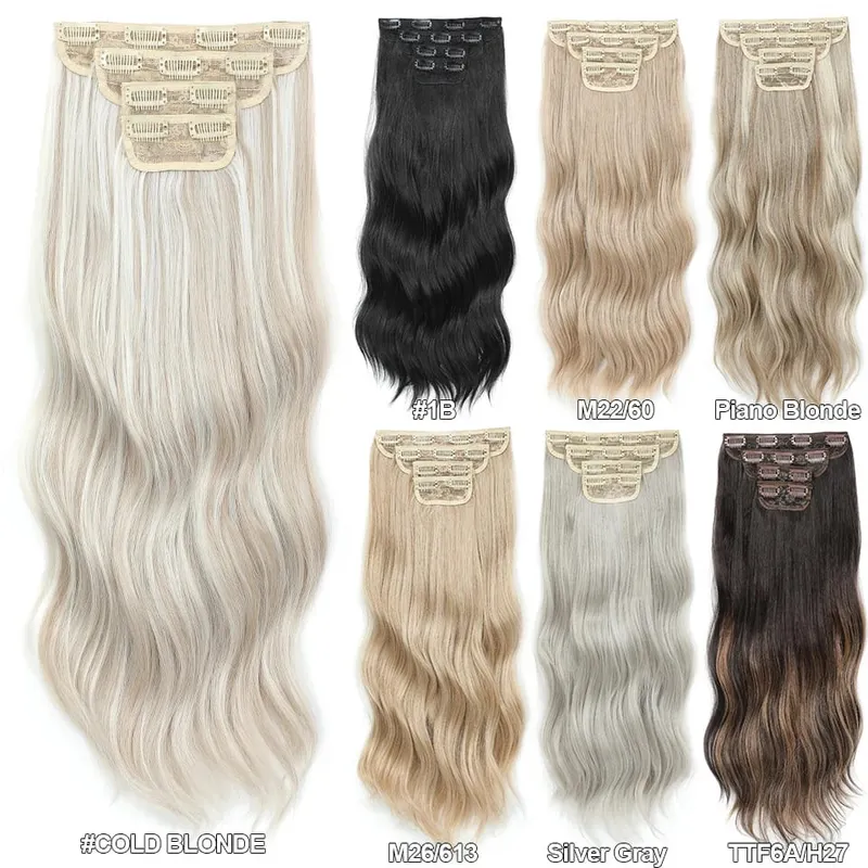 22Inch 220Gram 4Pcs Clips In Blond 613# Body Wave Bundles Ombre Light Brown 6# High Temperature Bio Synthetic Hair Extensions