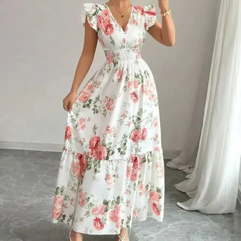 2026 Women's Romantic Floral Print Dress Minimalist Fashion Summer Appropriate Casual Elegant Skirt for Women