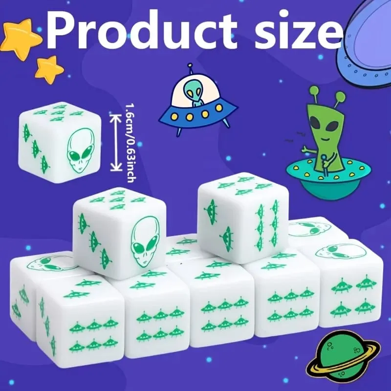 12Pcs Alien Theme D6 Dice Set Dice for Board Games Role Playing Dungeons and Dragons Party Supplies Gift for Adults Family