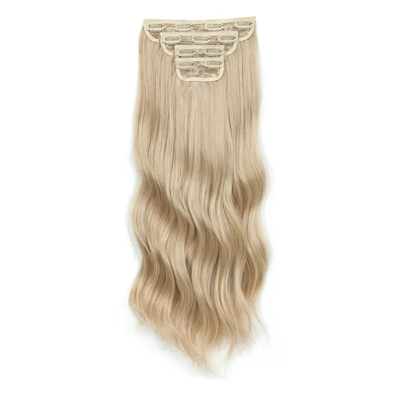 22Inch 220Gram 4Pcs Clips In Blond 613# Body Wave Bundles Ombre Light Brown 6# High Temperature Bio Synthetic Hair Extensions