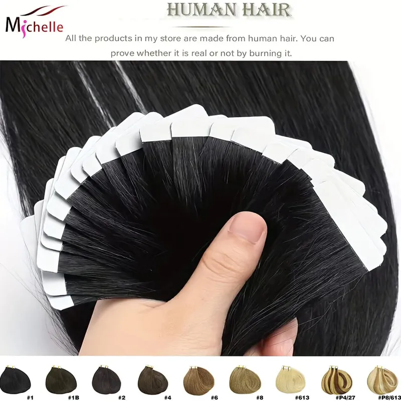 Tape in Hair Extensions Natural Black Straight 100% Remy Human Hair 20pcs 50g/pack Straight Seamless Skin Weft Tape in Extension