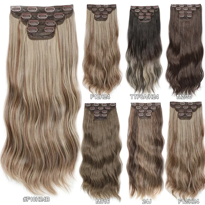 22Inches Clips IN Body Wave Bundles Ombre Brown 6# 220Grams Grey Bio Synthetic Wavy Piano Blond P27/613 4Pcs/Lot Hair Extension