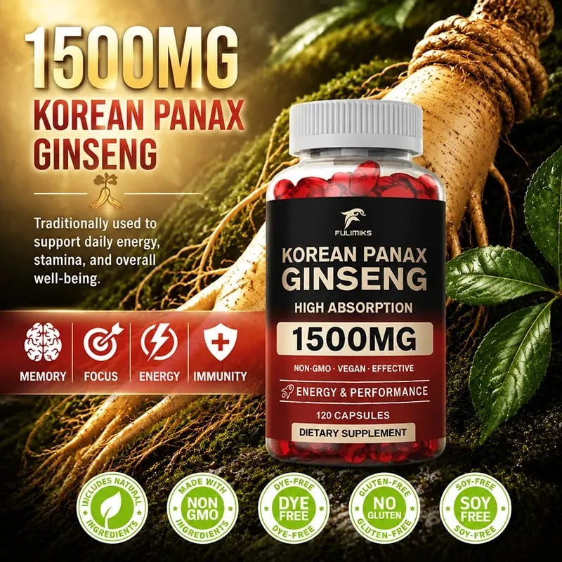 Panax Ginseng 15 000 mg - Red Korean Ginseng Supplement for Men - Extra Strength - Energy Focus Productivity & Performance