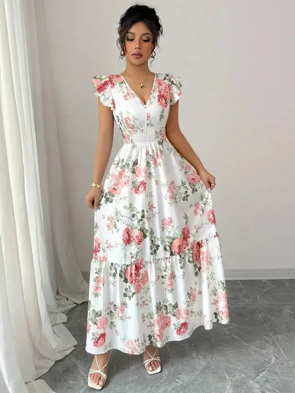 2026 Women's Romantic Floral Print Dress Minimalist Fashion Summer Appropriate Casual Elegant Skirt for Women