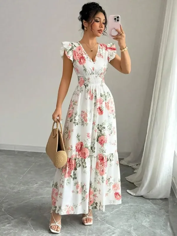 2026 Women's Romantic Floral Print Dress Minimalist Fashion Summer Appropriate Casual Elegant Skirt for Women