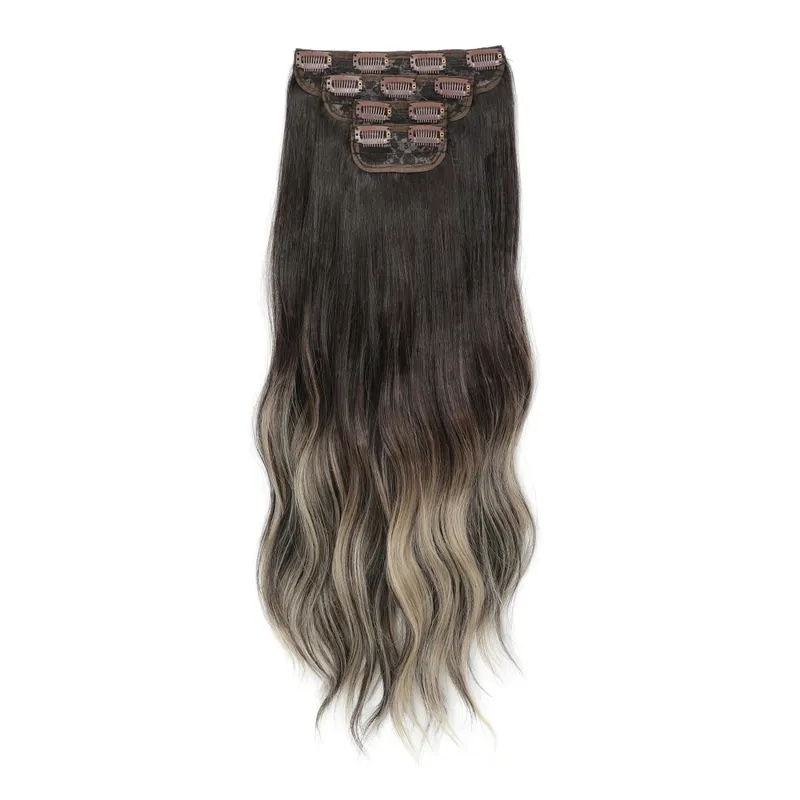 22Inches Clips IN Body Wave Bundles Ombre Brown 6# 220Grams Grey Bio Synthetic Wavy Piano Blond P27/613 4Pcs/Lot Hair Extension