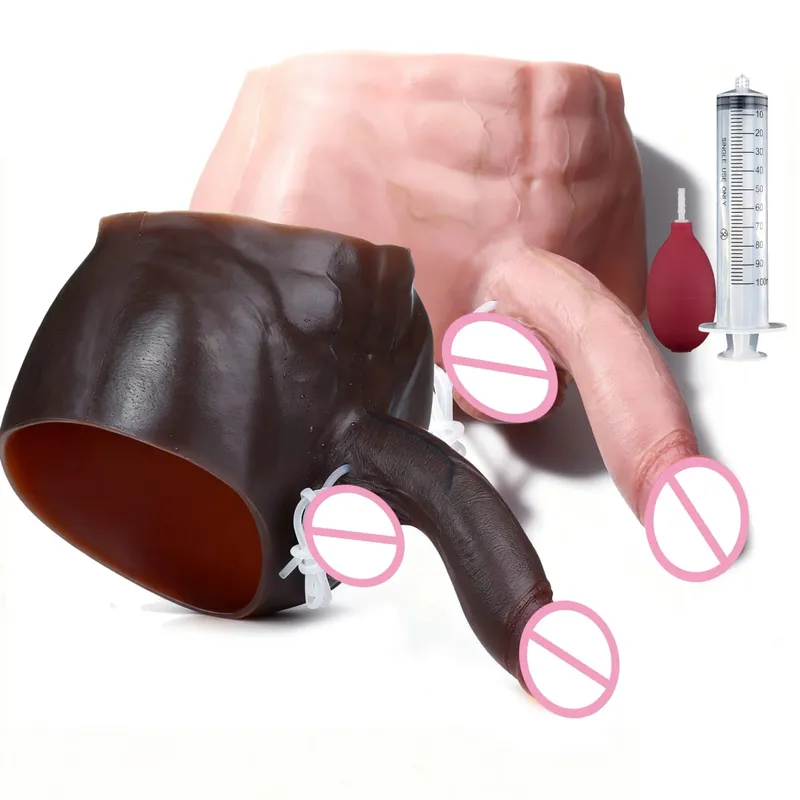 Black Nude Silicone Squirting Panties With Simulated Solid Penis Strapon Big Realistic Ejaculation Dildo Sex Toy For Women — image 1