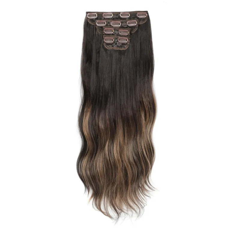22Inch 220Gram 4Pcs Clips In Blond 613# Body Wave Bundles Ombre Light Brown 6# High Temperature Bio Synthetic Hair Extensions