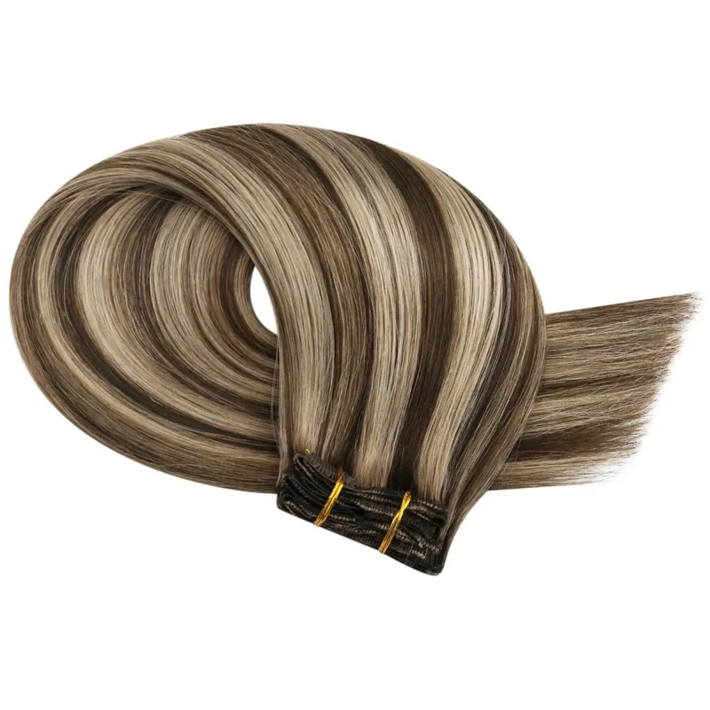 Moresoo Clip in Human Hair Extensions 10-24 inch Machine Remy Human Hair Brazilian Doule Weft Invisible Set Straight 5/7Pcs 100G
