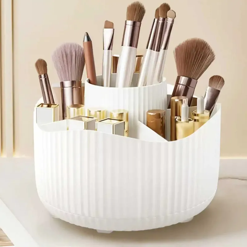 360° Rotating Makeup Organizer Makeup Holder Cosmetic Storage with 5 Compartments Multi-Functional Holder for Brushes Pen — image 10