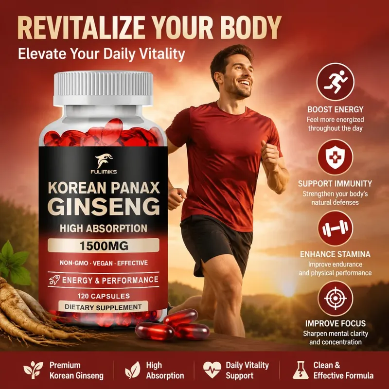 Panax Ginseng 15 000 mg - Red Korean Ginseng Supplement for Men - Extra Strength - Energy Focus Productivity & Performance
