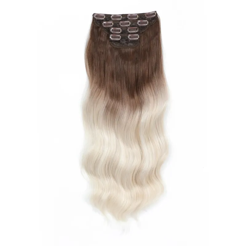 22Inches Clips IN Body Wave Bundles Ombre Brown 6# 220Grams Grey Bio Synthetic Wavy Piano Blond P27/613 4Pcs/Lot Hair Extension