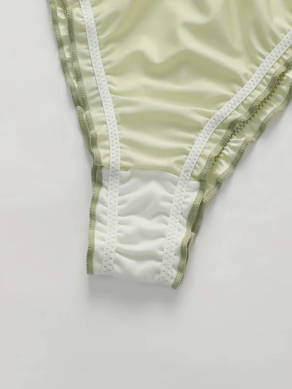 2Sets Women Satin Triangle Lingerie Set Wireless Front Closure Bra with Ruffle Trim Soft Comfortable Bra and Panty Set for Daily — image 6