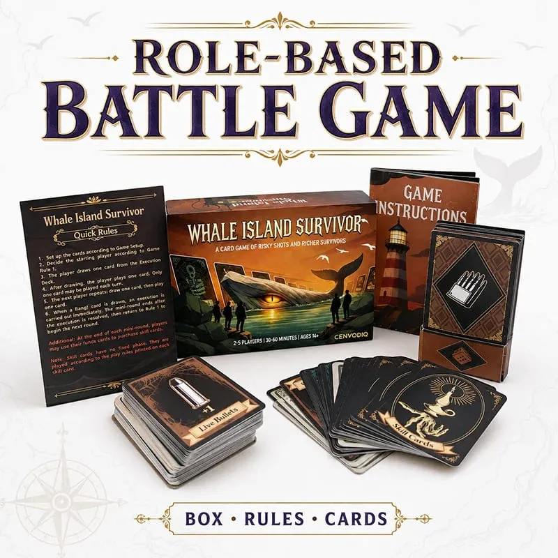 Whale Island Survivor Card Game for 2-5 Players Survival Strategy Adventure with Role Cards Skill Choices Ages 14+