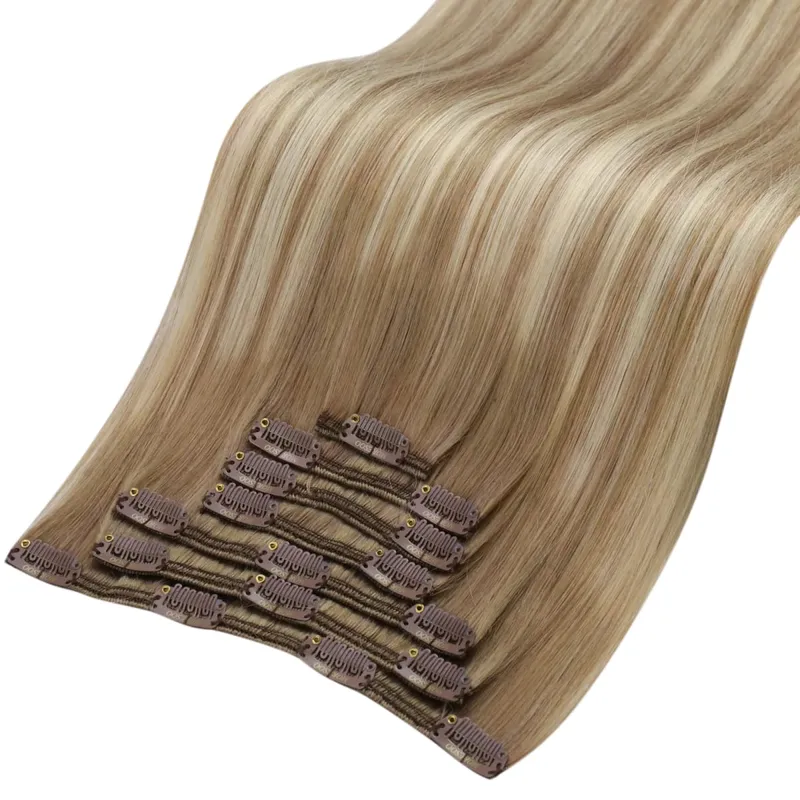 Moresoo Clip in Human Hair Extensions 10-24 inch Machine Remy Human Hair Brazilian Doule Weft Invisible Set Straight 5/7Pcs 100G