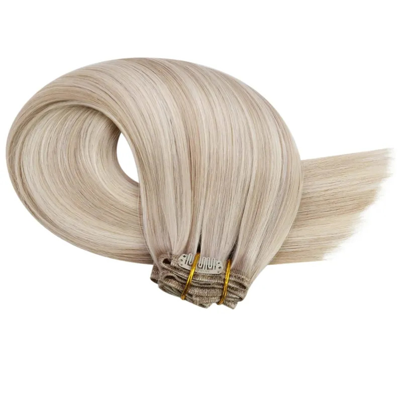 Moresoo Clip in Human Hair Extensions 10-24 inch Machine Remy Human Hair Brazilian Doule Weft Invisible Set Straight 5/7Pcs 100G