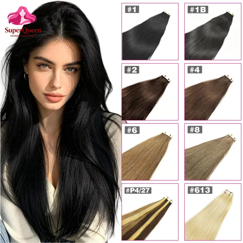 Straight Tape In Hair Extensions 100% Real Remy Human Hair Skin Weft Salon Quality For Woman 50G Tape Ins Human Hair Extension — image 2