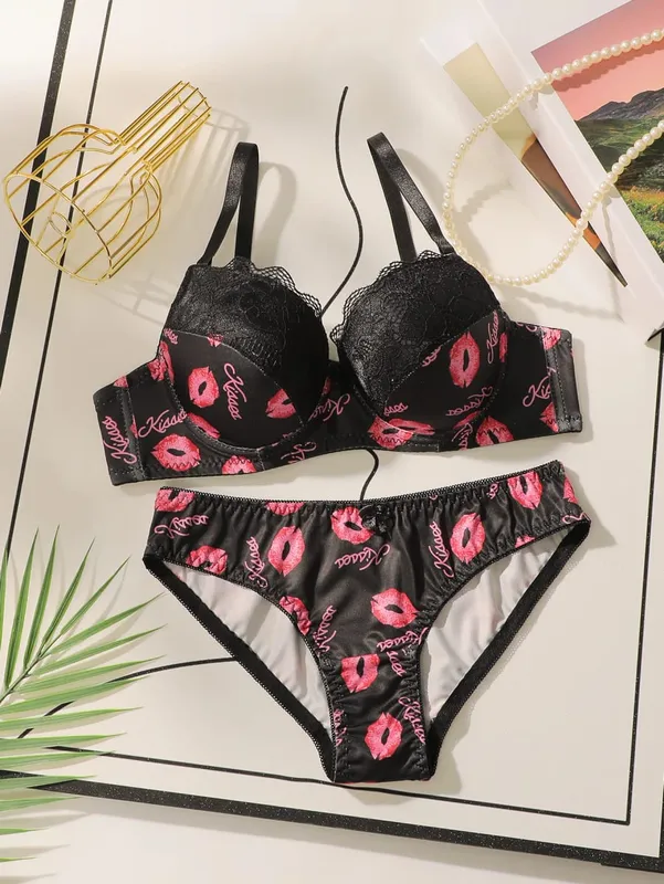 Conjunto de lencería Sexy de encaje con estampado de retazos de alta calidad, sujetadores push-up con aros para mujer, ropa interior femenina, conjunto de bragas S-XL