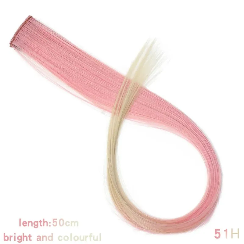 22 Inch Synthetic Colored Highlight Hair Extensions Rainbow Long Straight Hairpieces for Women Kids Girls Purple Pink Blue