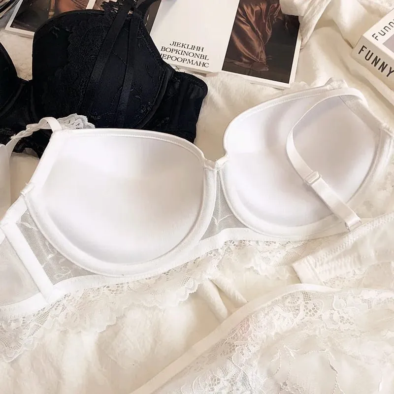 ギャザーカップスチールリングランジェリーパンティー授乳レースセクシーな下着スーツ女性 D カップブラジャーとブリーフセット