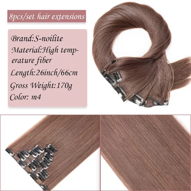 S-noilite Synthetic Clip In Hair Extensions Long Straight Clip In 8pcs/set Hairpieces 26inch Pure Color Pale Blonde Clip In Hair
