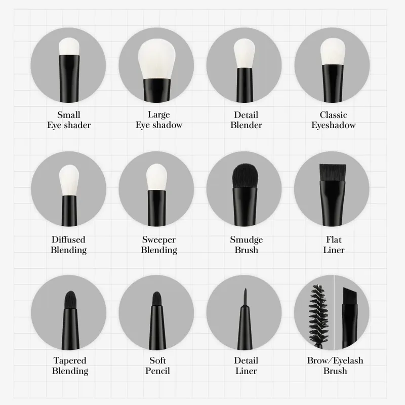 Jessup Eye Makeup Brushes Set Eyeshadow Brush Set Blending Eyeliner Eyebrow Eyelash Shadow Spoolie 12pcs Mixed Hair Black T322