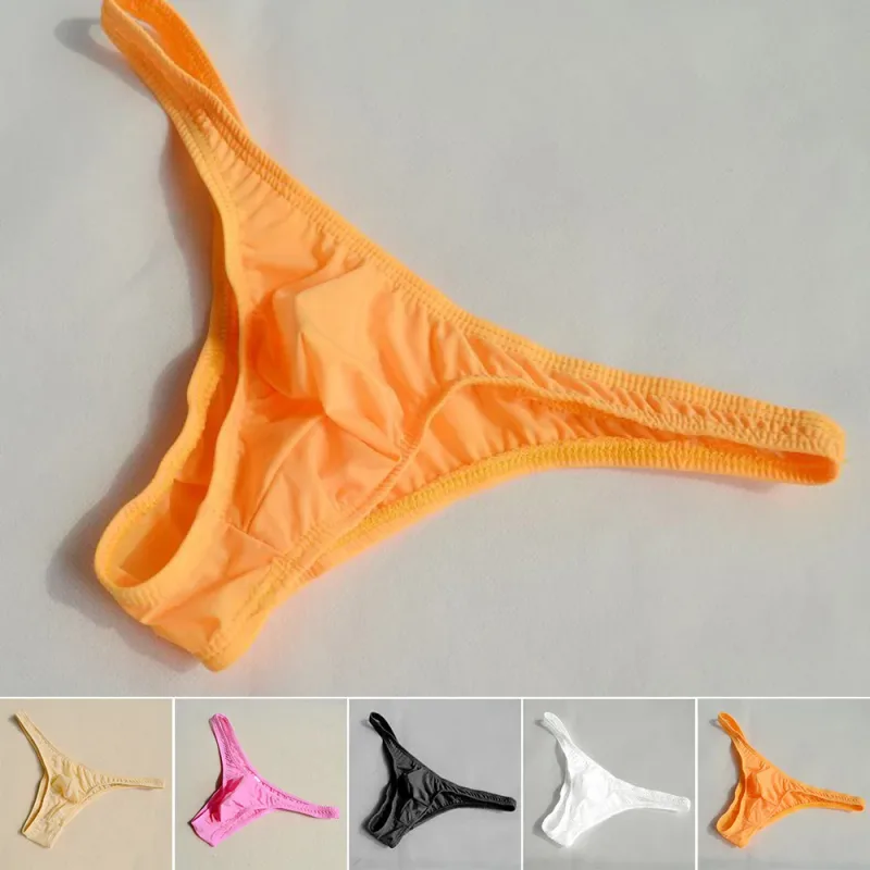 Men's Underwear T-Back G-String Briefs Sexy Breathable Ice Silk Tangas Thong Hot Porn Lingerie Fashion Low Waist Panties Male