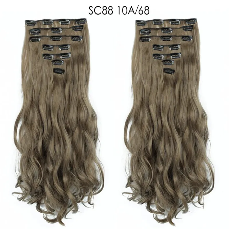 22Inch Curly 16 Clips in Hair Extension Ombre Blue Gray Synthetic Fake Hairpieces Highlight Heat Resistent Fiber For White Women