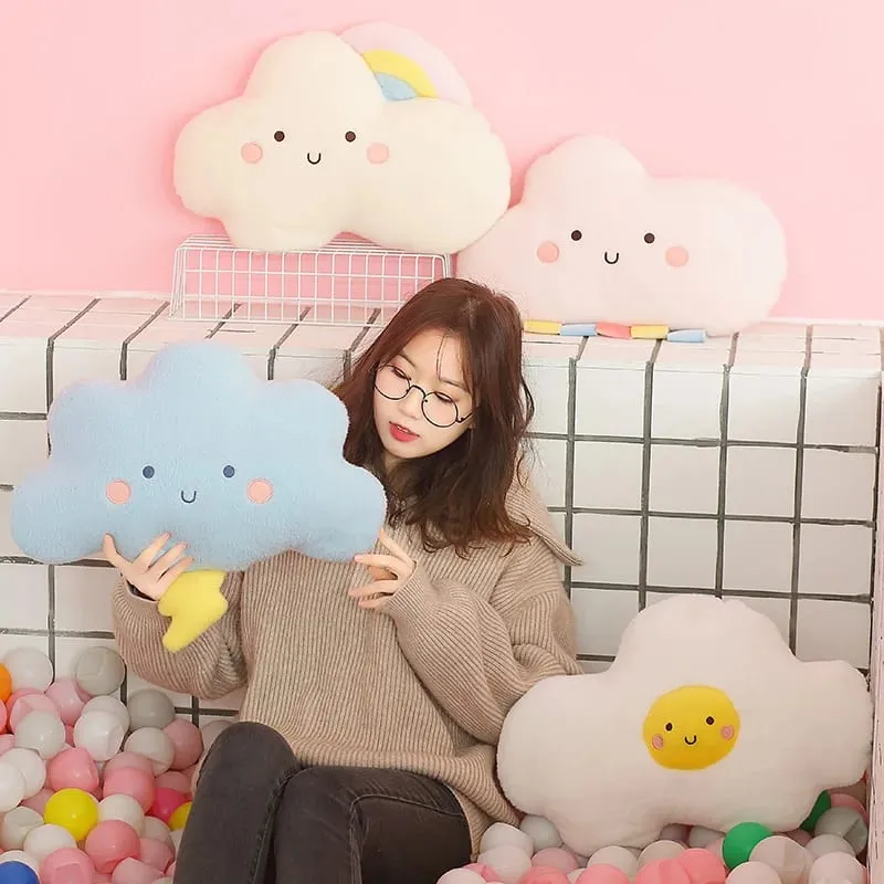 Cute Emotion Face Weather Pillow Stuffed Plush Thunder Dark Clouds Rainbow White Cloud Cushion Baby Bed Room Decor Home Decor — image 4
