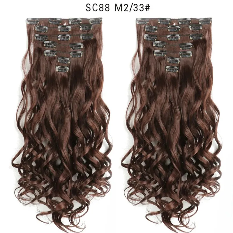 22Inch Curly 16 Clips in Hair Extension Ombre Blue Gray Synthetic Fake Hairpieces Highlight Heat Resistent Fiber For White Women