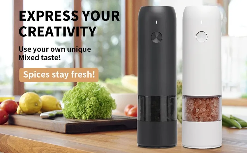 Electric Automatic Salt and Pepper Grinder Set Rechargeable With USB Gravity Spice Mill Adjustable Spices Grinder Kitchen Tools