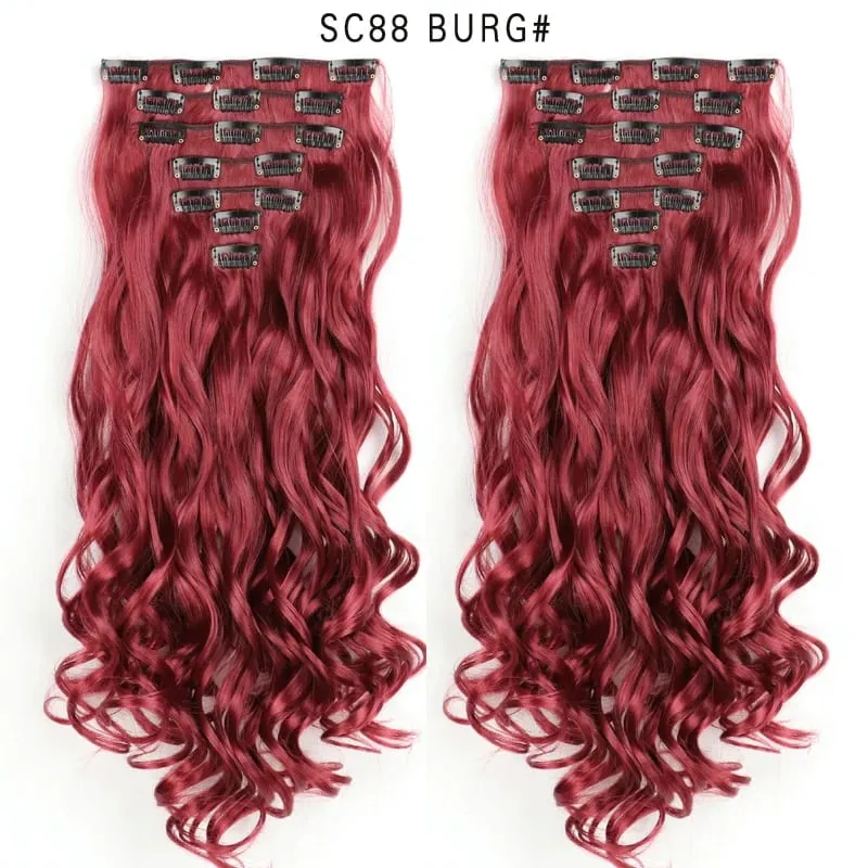 22Inch Curly 16 Clips in Hair Extension Ombre Blue Gray Synthetic Fake Hairpieces Highlight Heat Resistent Fiber For White Women