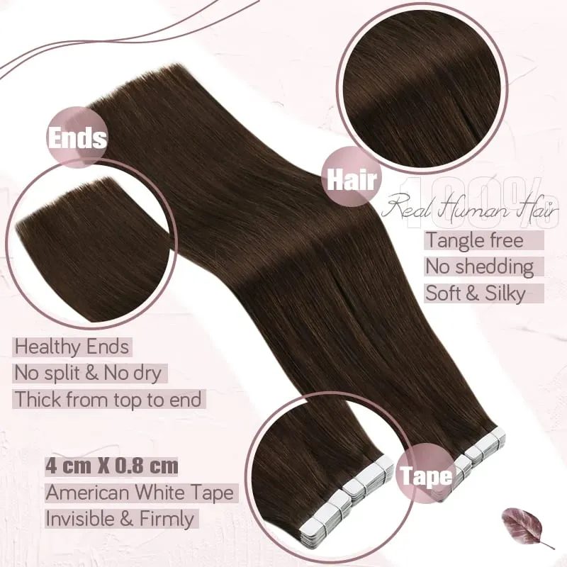 Ugeat Tape in Hair Extensions Remy Braziliaanse Human Hair Extensions Bruine Kleur #4 Tape Extensions Echt Menselijk Haar 2.5 G/stuks — image 2