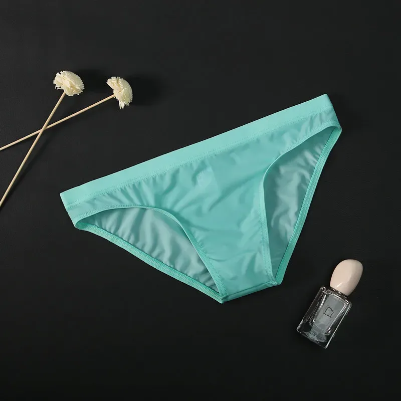 Summer Ice Silk Man Solid Transparent Low Waist Underwear Seamless Breathable Soft Tight Thin Fashion Yong Male U Convex Breifs