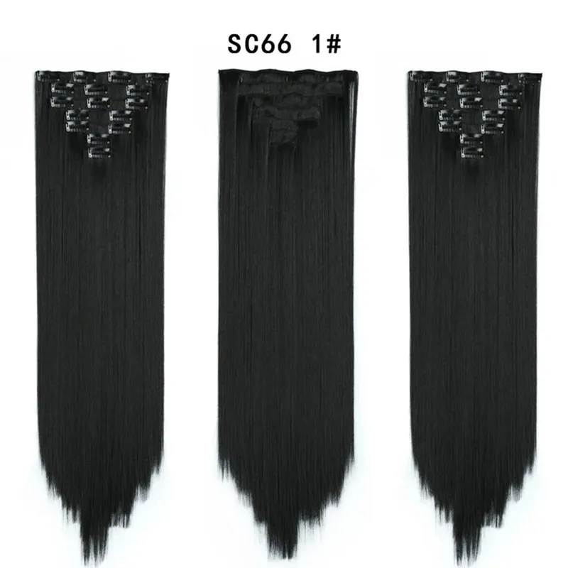 22Inch Synthetic Long Straight Clip In Hair Extensions 16 Clips For Women Fake False Hair Pieces Ombre Black Blonde Styling Hair