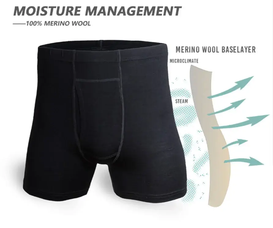 Men Underwear Men Boxer Brief Underpants 100% Merino Wool 9inch Performance Men Underwear Wicking Breathable Soft USA Size S-2XL