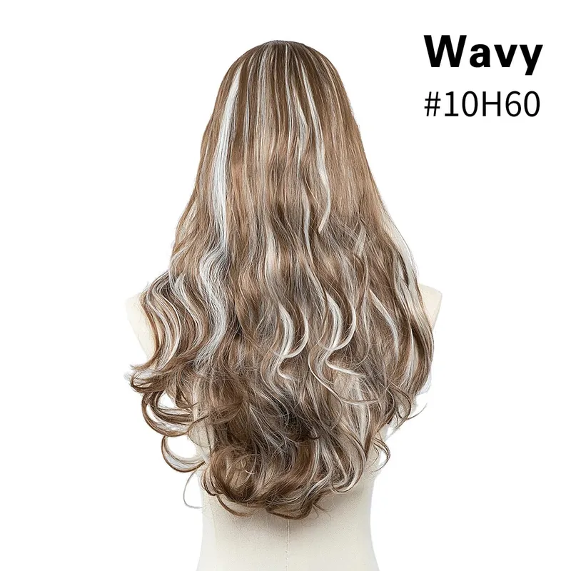 U-Part Synthetic Clip In Hair Extension Long Thick Curly Natural Blonde Flase Hair Hairpieces For Women Heat Resistant — image 8