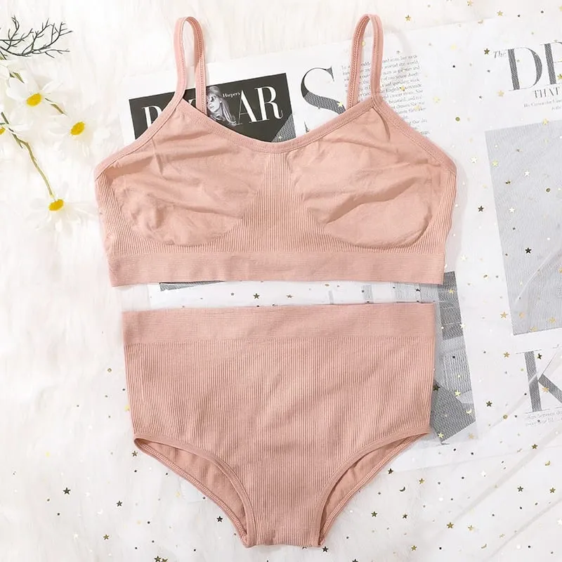 Women Seamless Bra And High Waist Panties Set Underwear Female Sexy Lingerie No Pads Brassieres Soft Briefs Intimate