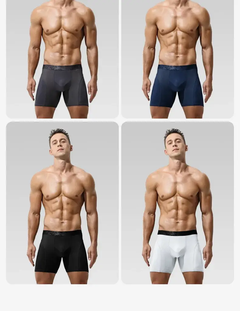 Mens Underwear Modal Boxers Shorts Hombre Solid Mesh Breathable Pouch Panties Man Long Leg Underpants Cueca Calzoncillos XL-6XL