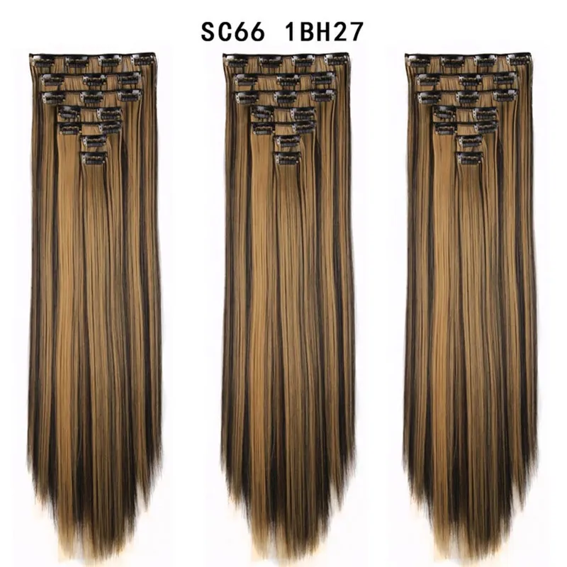 22Inch Synthetic Long Straight Clip In Hair Extensions 16 Clips For Women Fake False Hair Pieces Ombre Black Blonde Styling Hair