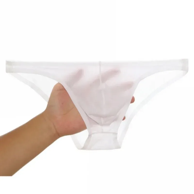 Men's Ice Silk Panties Sexy Underwear Man Briefs Ultra Thin Translucent Penis Pouch Low Waist Underpants Lingerie