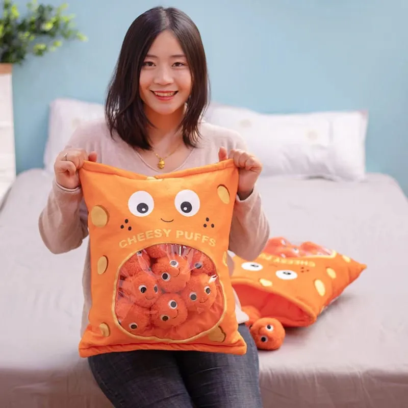 6pcs 9pcs Cute Plush Cheesy Puffs Toy Stuffed Soft A Bag of Snake Puff Pillow Creative Kids Toys Gift for Children